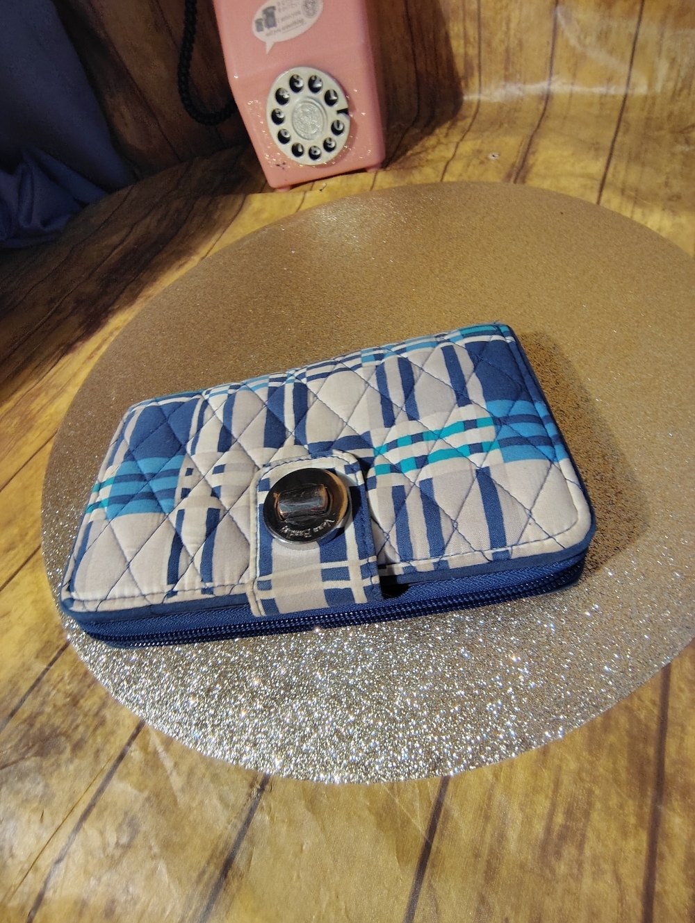 Vera Bradley Quilted Blue Plaid Zip-Around  Wallet